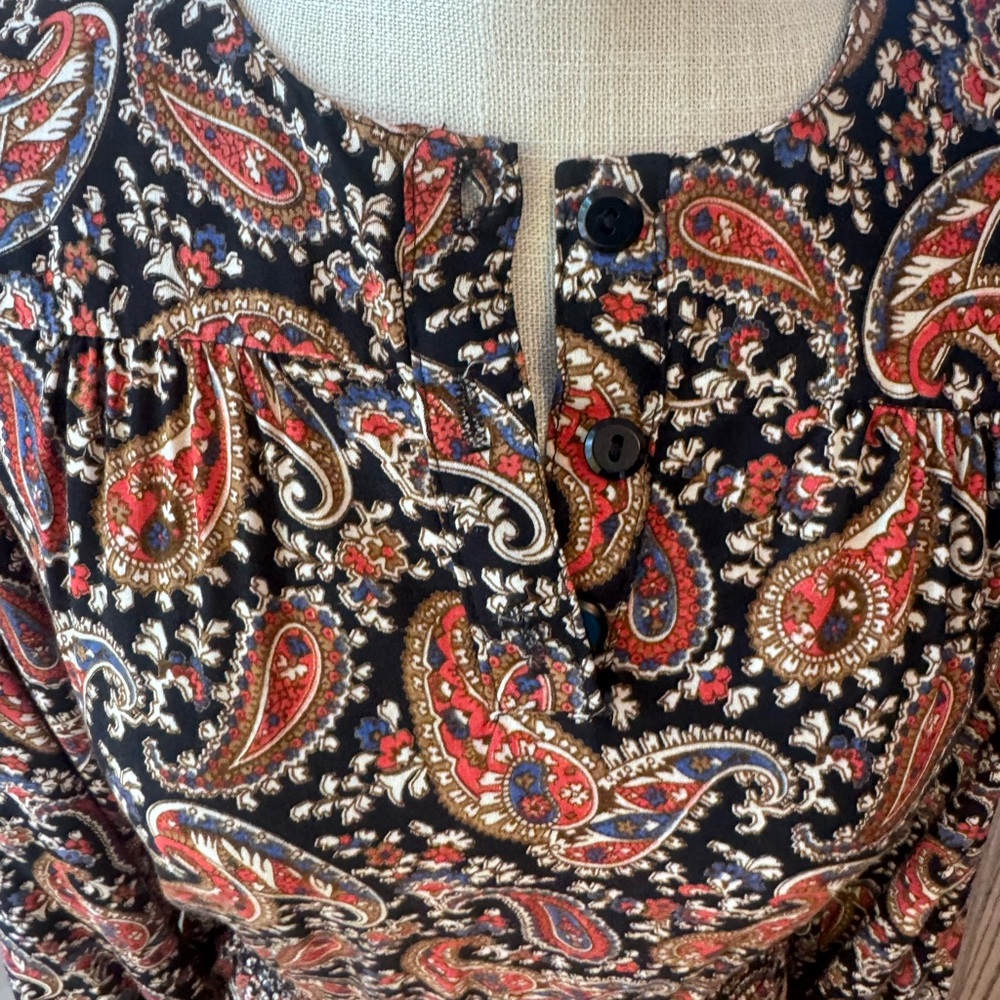 Vintage Taurus II Paisley Midi Dress‎ Smocked Waist ILGWU Union Made Size 6 - Picture 5 of 16